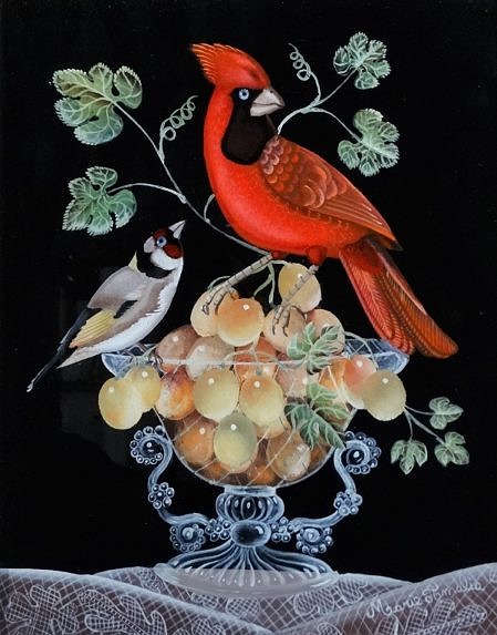 les raisins au cardinal rouge et chardonneret