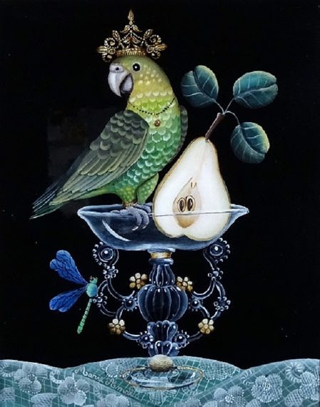 perroquet vert à la poire