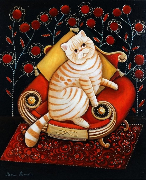 le chat au fauteuil rouge SOLD