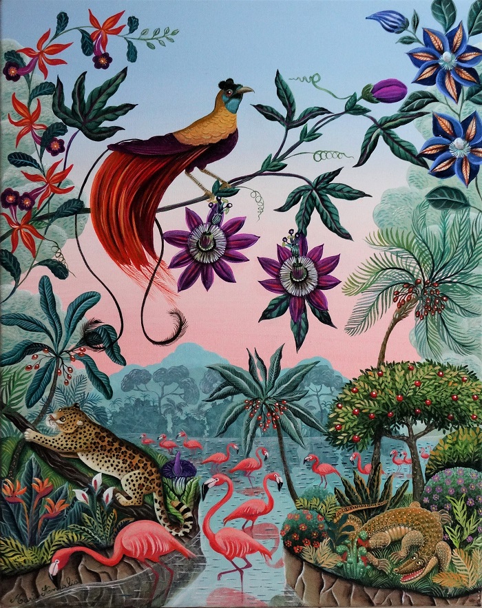 Oiseau de paradis aux fleurs de la passion SOLD