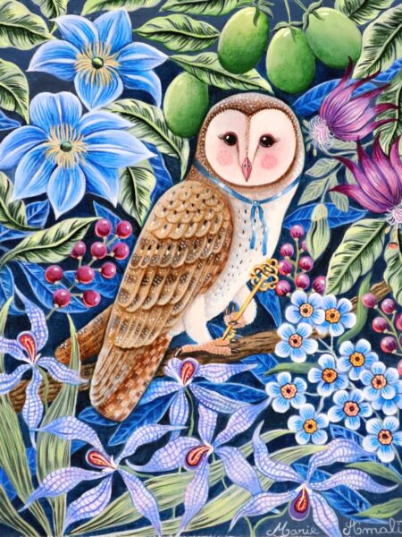 La chouette aux fleurs bleus