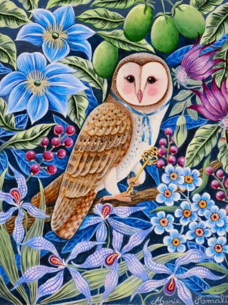 La chouette aux fleurs bleus